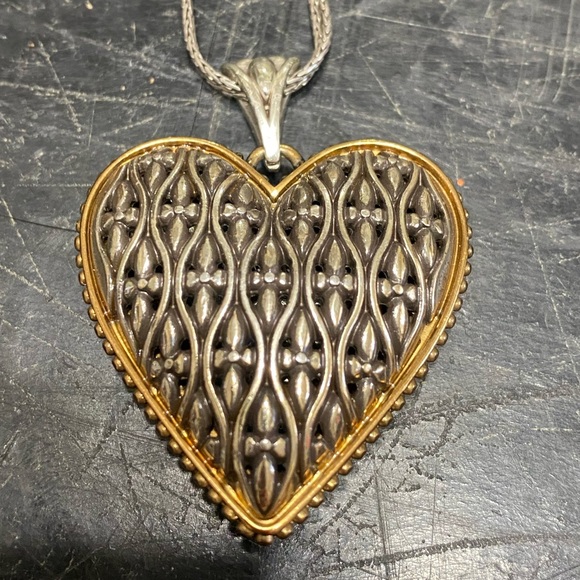 Brighton Necklace Heart Pendant in Silver and Gold with Double Chain - Picture 2 of 4